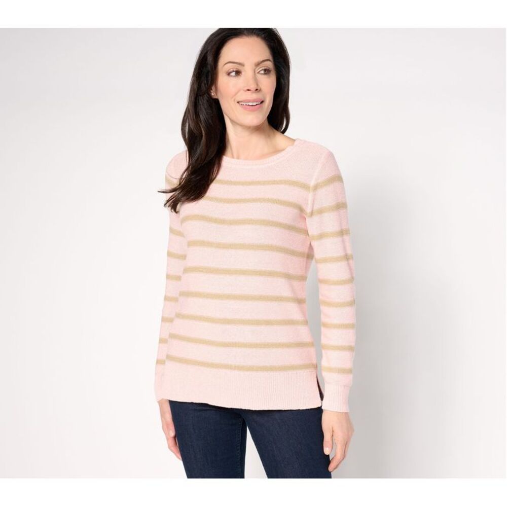 Fashion Women's Top Sweater Sz XL Resort Ready Striped Boatneck Pink A673830